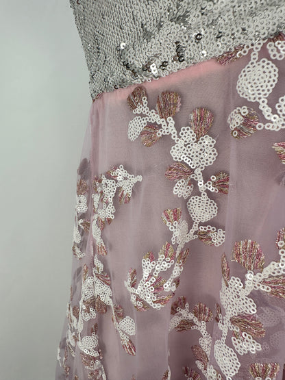 Empire Dress Sequin-Embroidered - Pink/Silver - XS