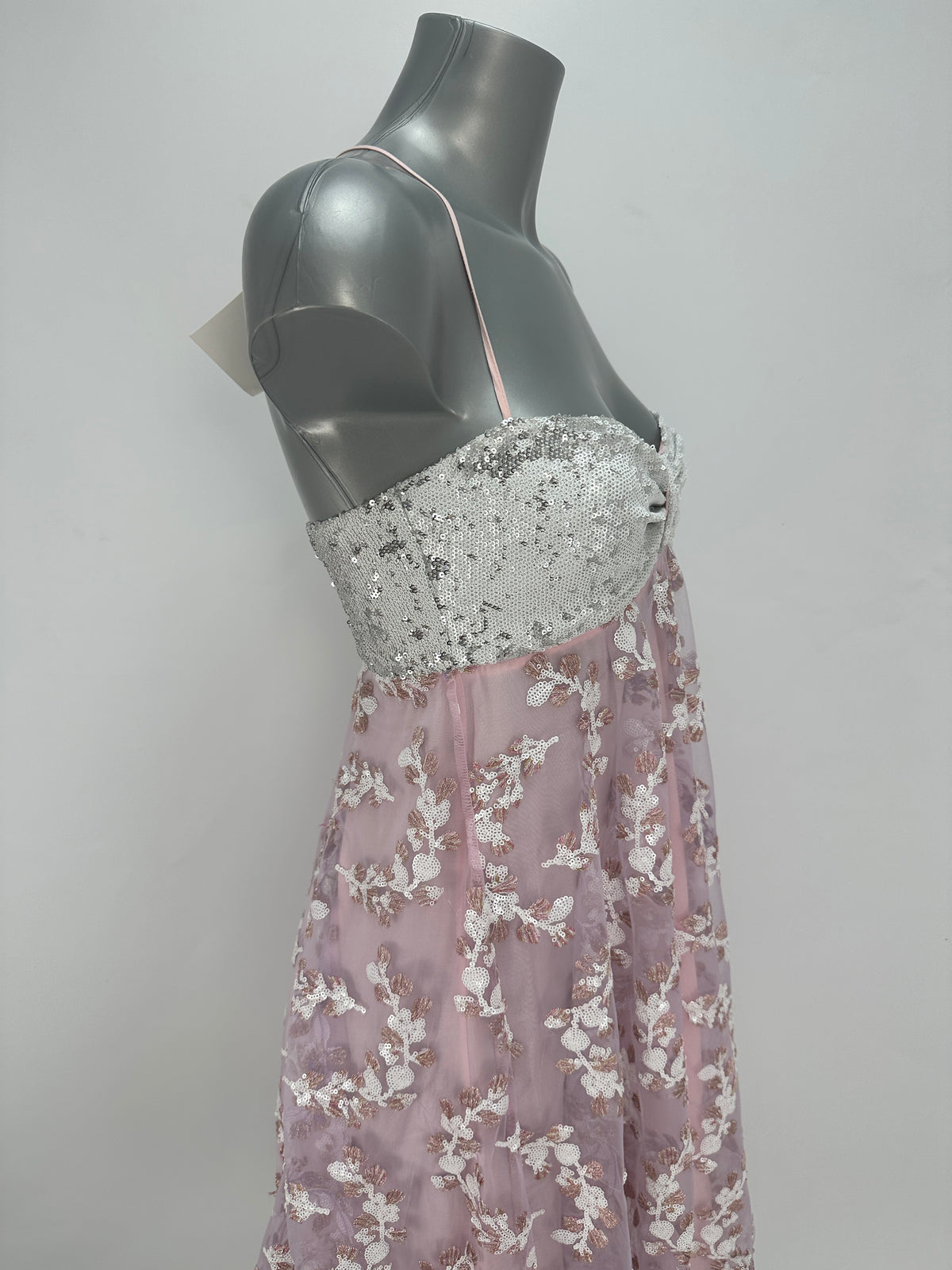 Empire Dress Sequin-Embroidered - Pink/Silver - XS