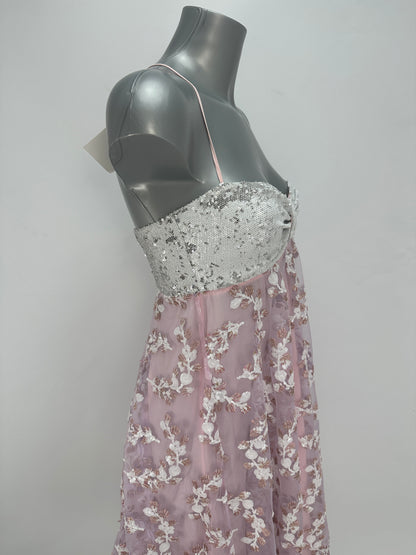 Empire Dress Sequin-Embroidered - Pink/Silver - XS