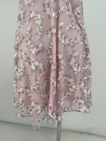 Empire Dress Sequin-Embroidered - Pink/Silver - XS