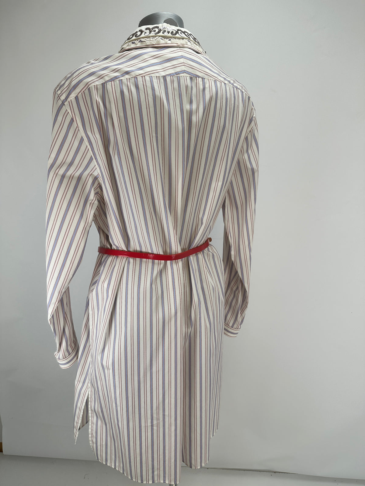 Shirt Dress with Sequin Collar - Multi Stripes White - S-M