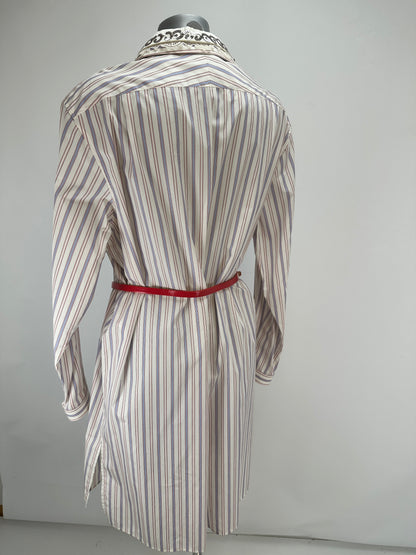 Shirt Dress with Sequin Collar - Multi Stripes White - S-M
