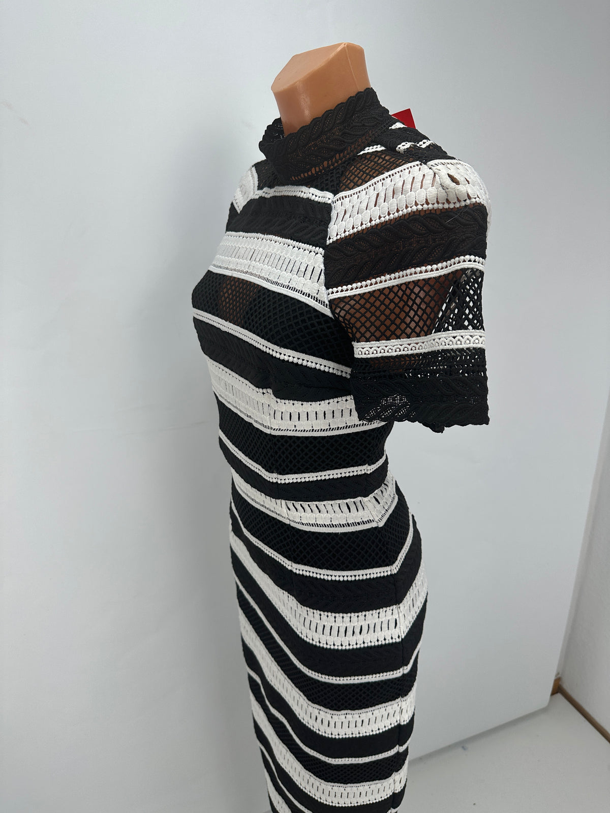 Striped Lace Dress - Black & White - XS