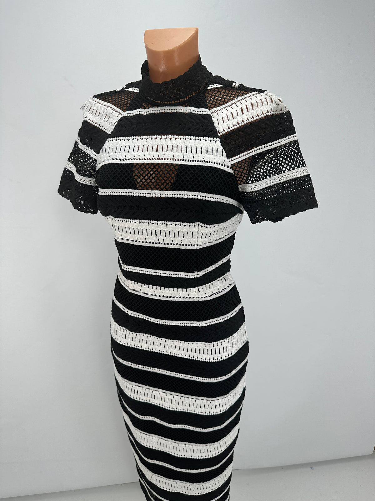 Striped Lace Dress - Black & White - XS