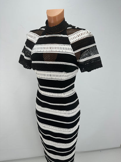 Striped Lace Dress - Black & White - XS