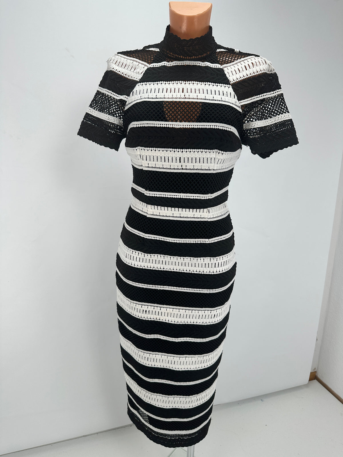 Striped Lace Dress - Black & White - XS