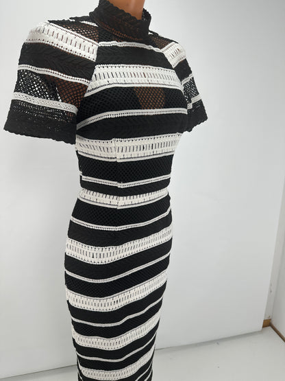 Striped Lace Dress - Black & White - XS