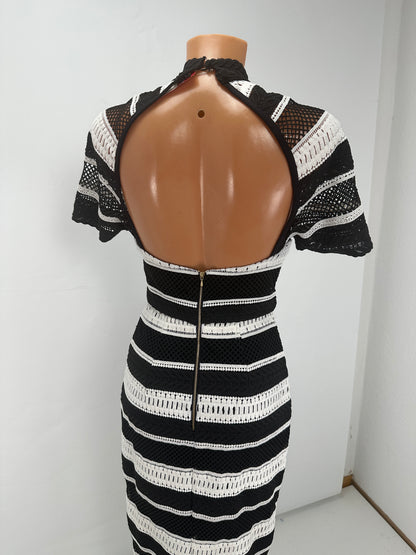 Striped Lace Dress - Black & White - XS