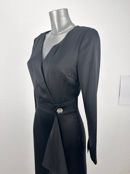 Seal Button Satin Dress - Black - S