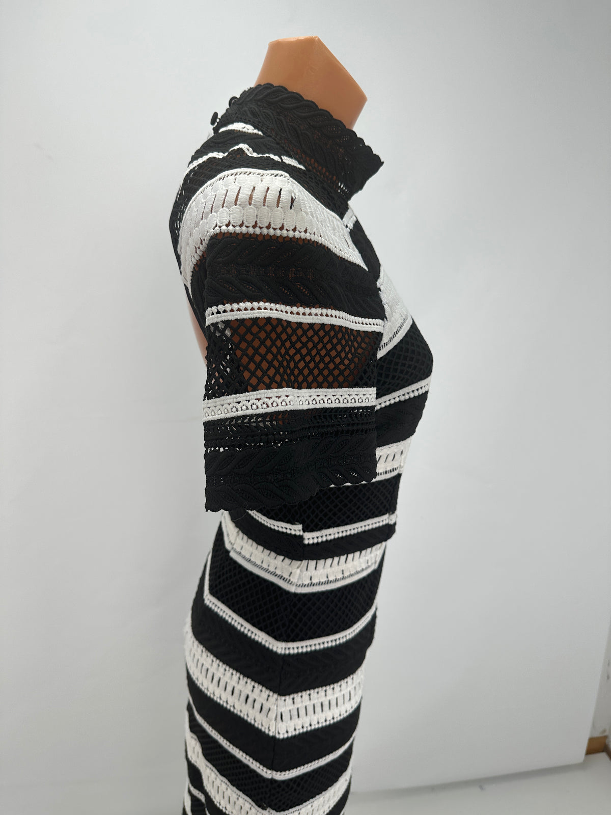 Striped Lace Dress - Black & White - XS