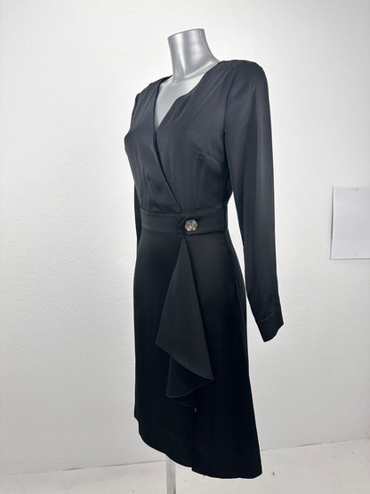 Seal Button Satin Dress - Black - S
