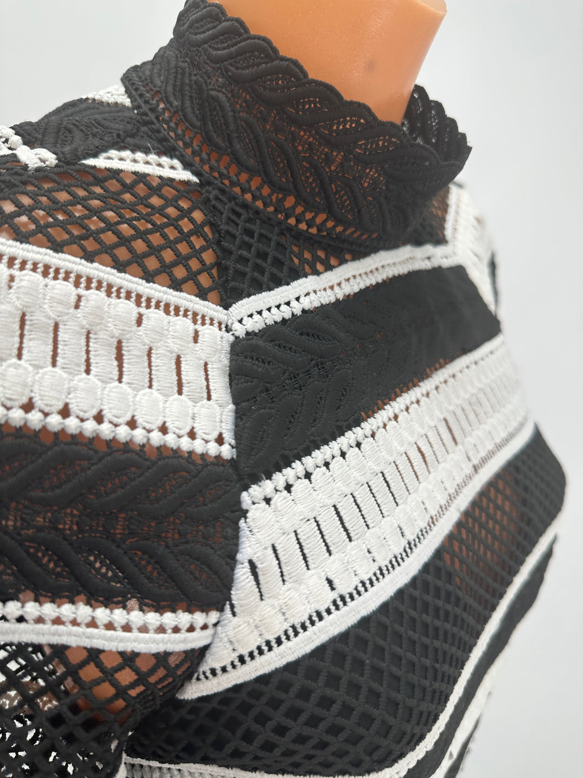 Striped Lace Dress - Black & White - XS