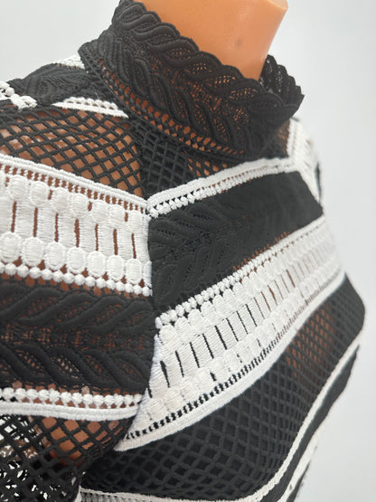 Striped Lace Dress - Black & White - XS
