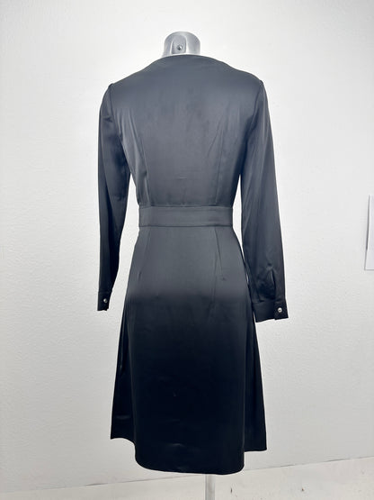 Seal Button Satin Dress - Black - S