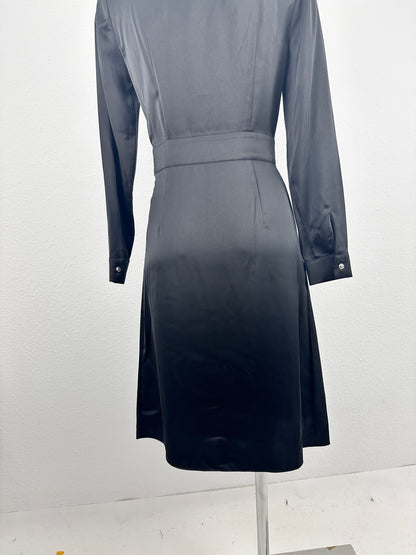 Seal Button Satin Dress - Black - S