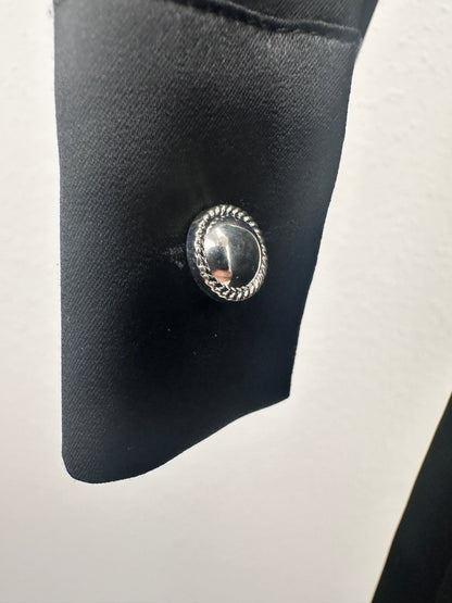 Seal Button Satin Dress - Black - S