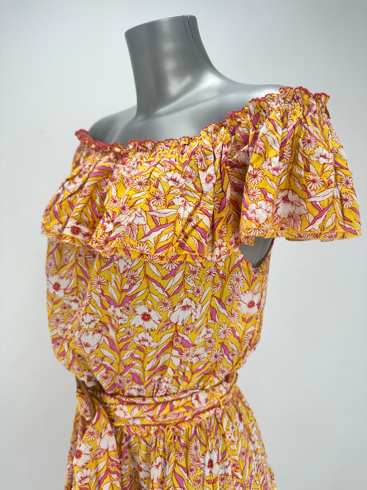 Mini Dress Bella - Yellow-Orange Floral - S