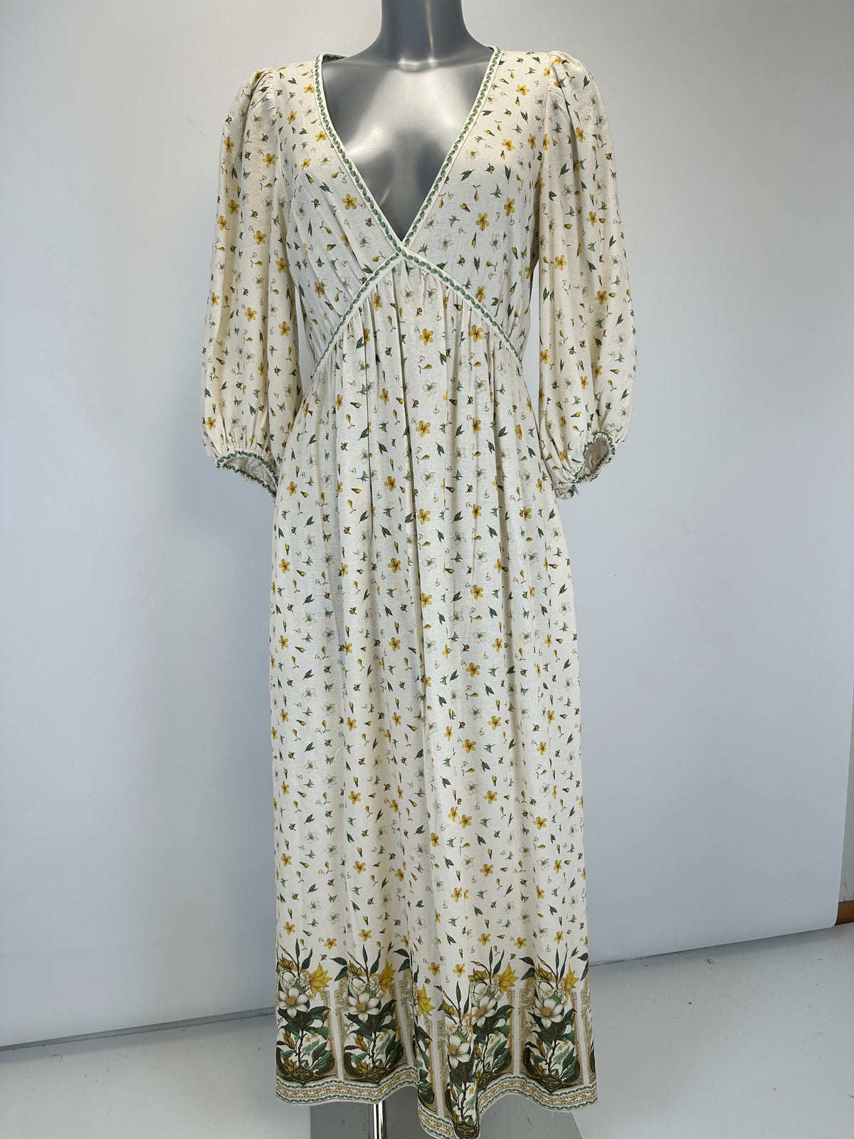 Linen Folklore Dress - White/Multi - S