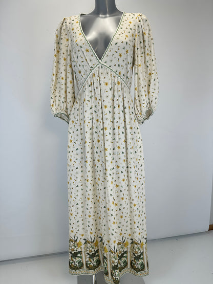 Linen Folklore Dress - White/Multi - S