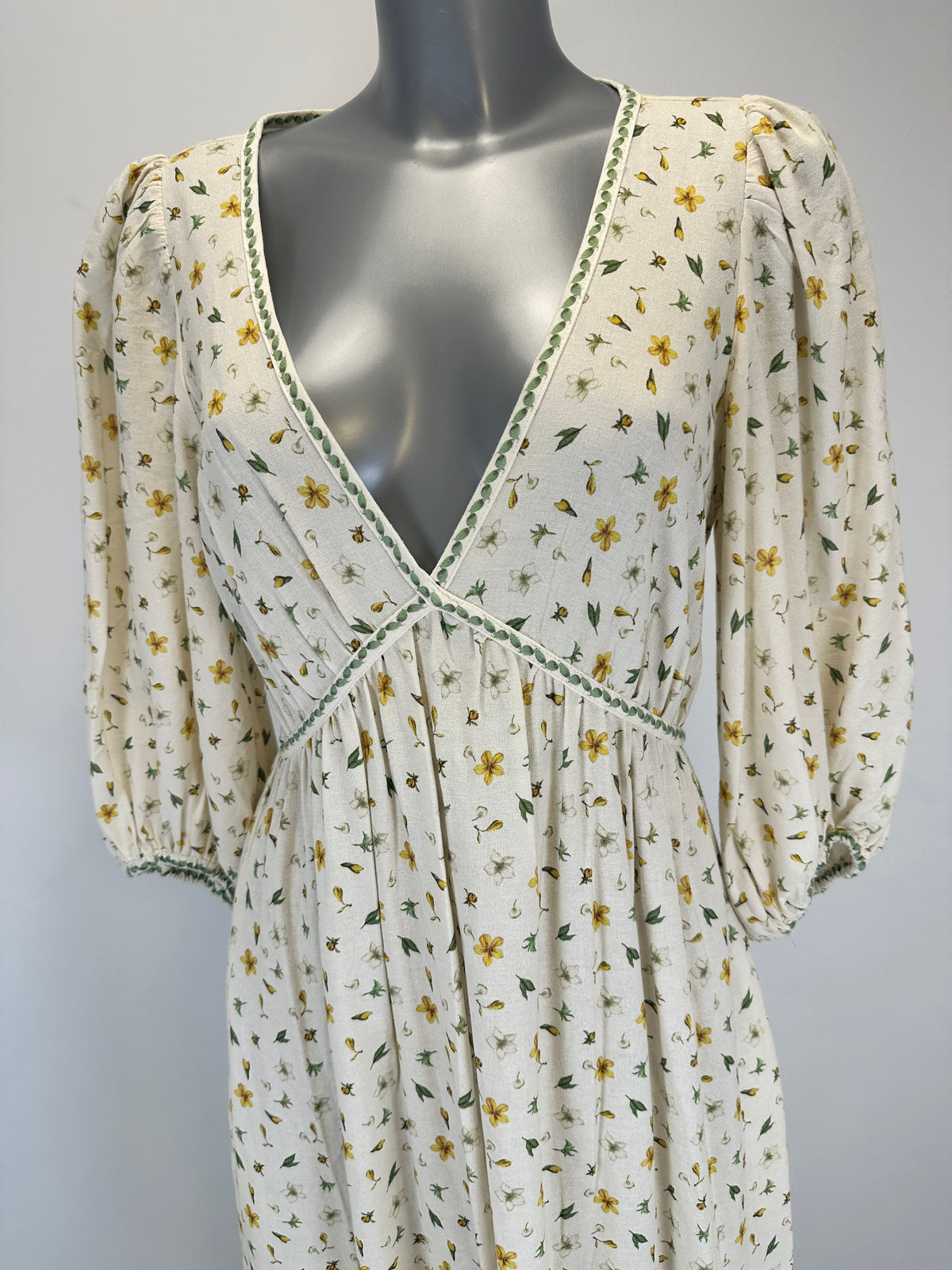 Linen Folklore Dress - White/Multi - S