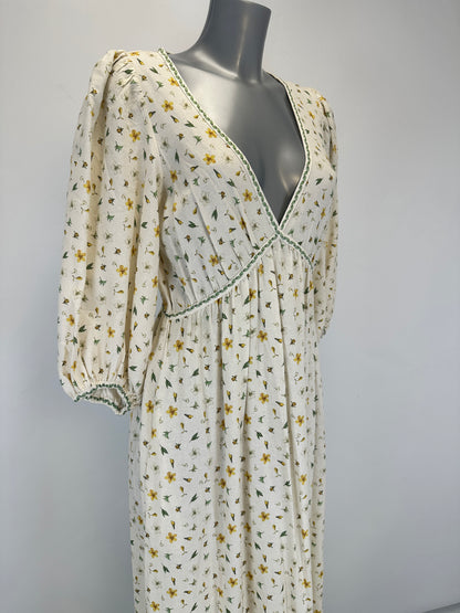 Linen Folklore Dress - White/Multi - S