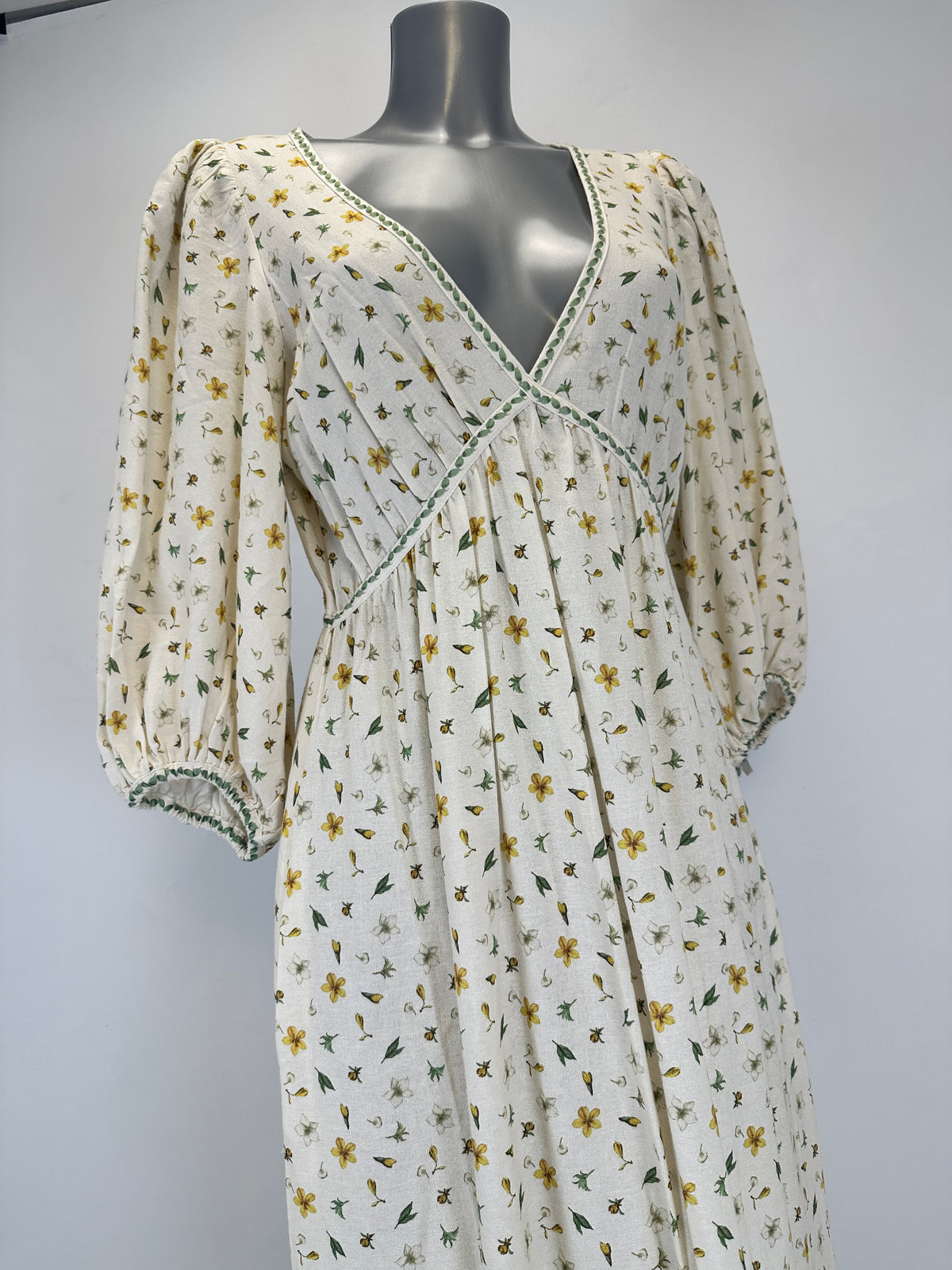 Linen Folklore Dress - White/Multi - S