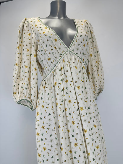 Linen Folklore Dress - White/Multi - S
