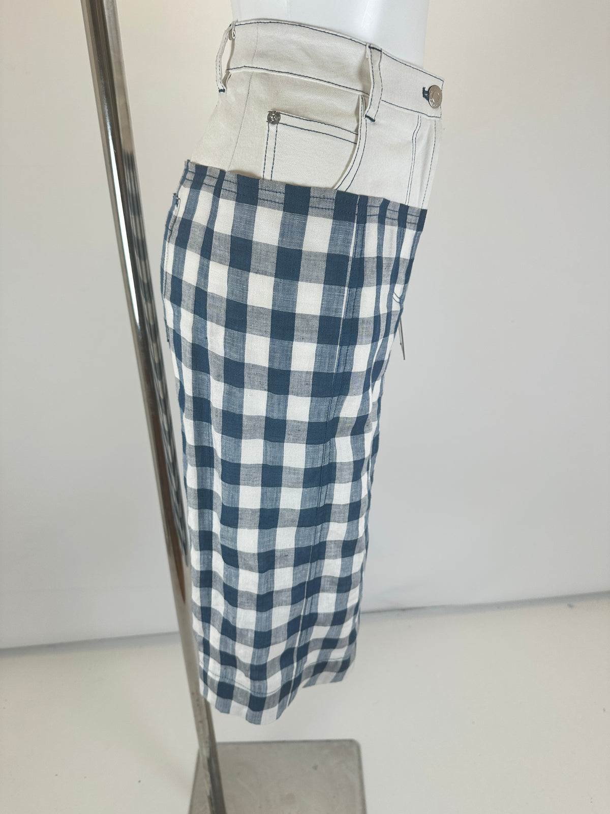 Midi Skirt Trouser Top - White/Blue - S