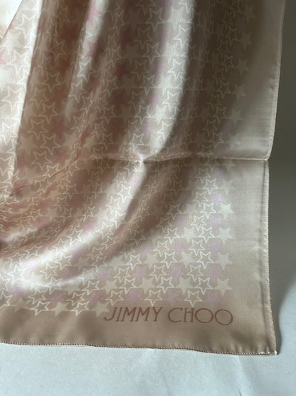 Silk Scarf - Star Motif Print - Pink/Beige