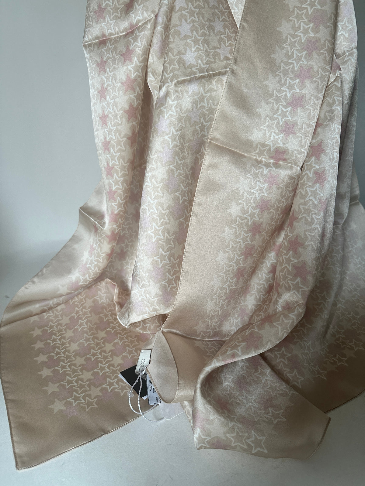 Silk Scarf - Star Motif Print - Pink/Beige
