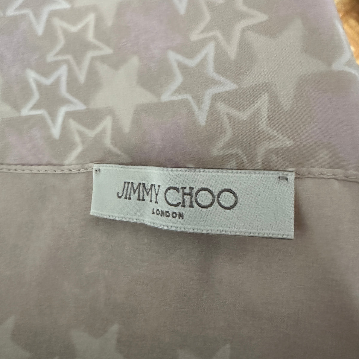 Silk Scarf - Star Motif Print - Pink/Beige