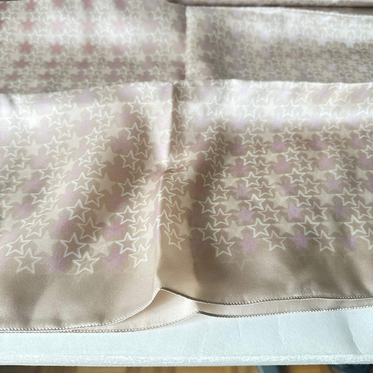 Silk Scarf - Star Motif Print - Pink/Beige