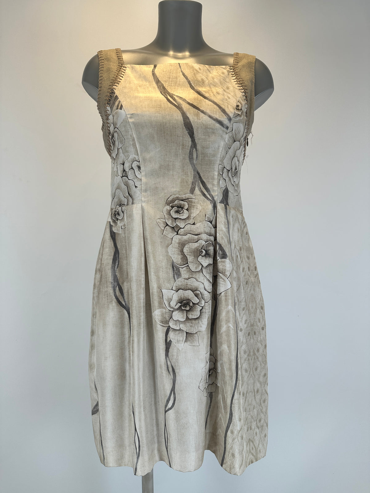Silk Dress - Floral Print Beige - S