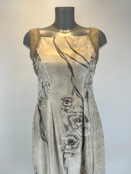 Silk Dress - Floral Print Beige - S