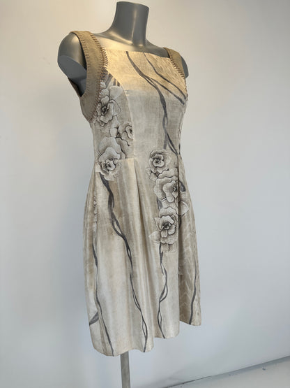 Silk Dress - Floral Print Beige - S