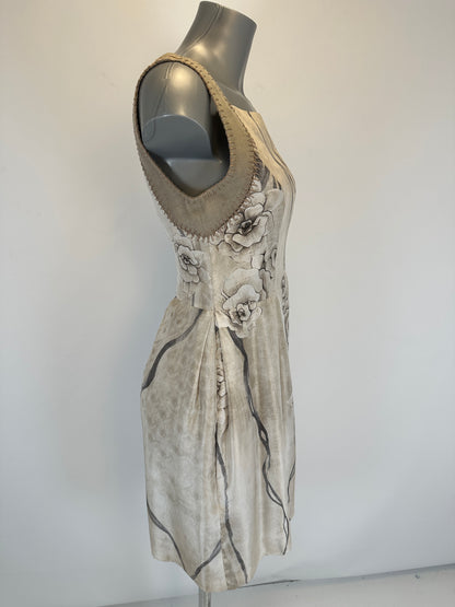 Silk Dress - Floral Print Beige - S