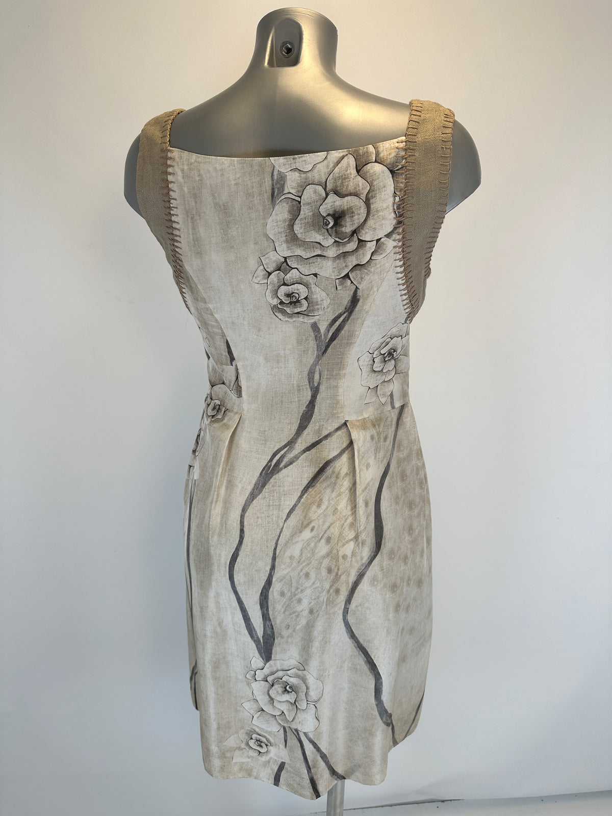 Silk Dress - Floral Print Beige - S