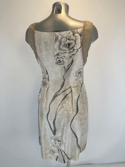 Silk Dress - Floral Print Beige - S