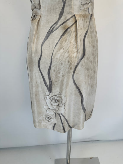 Silk Dress - Floral Print Beige - S