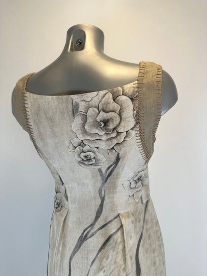 Silk Dress - Floral Print Beige - S