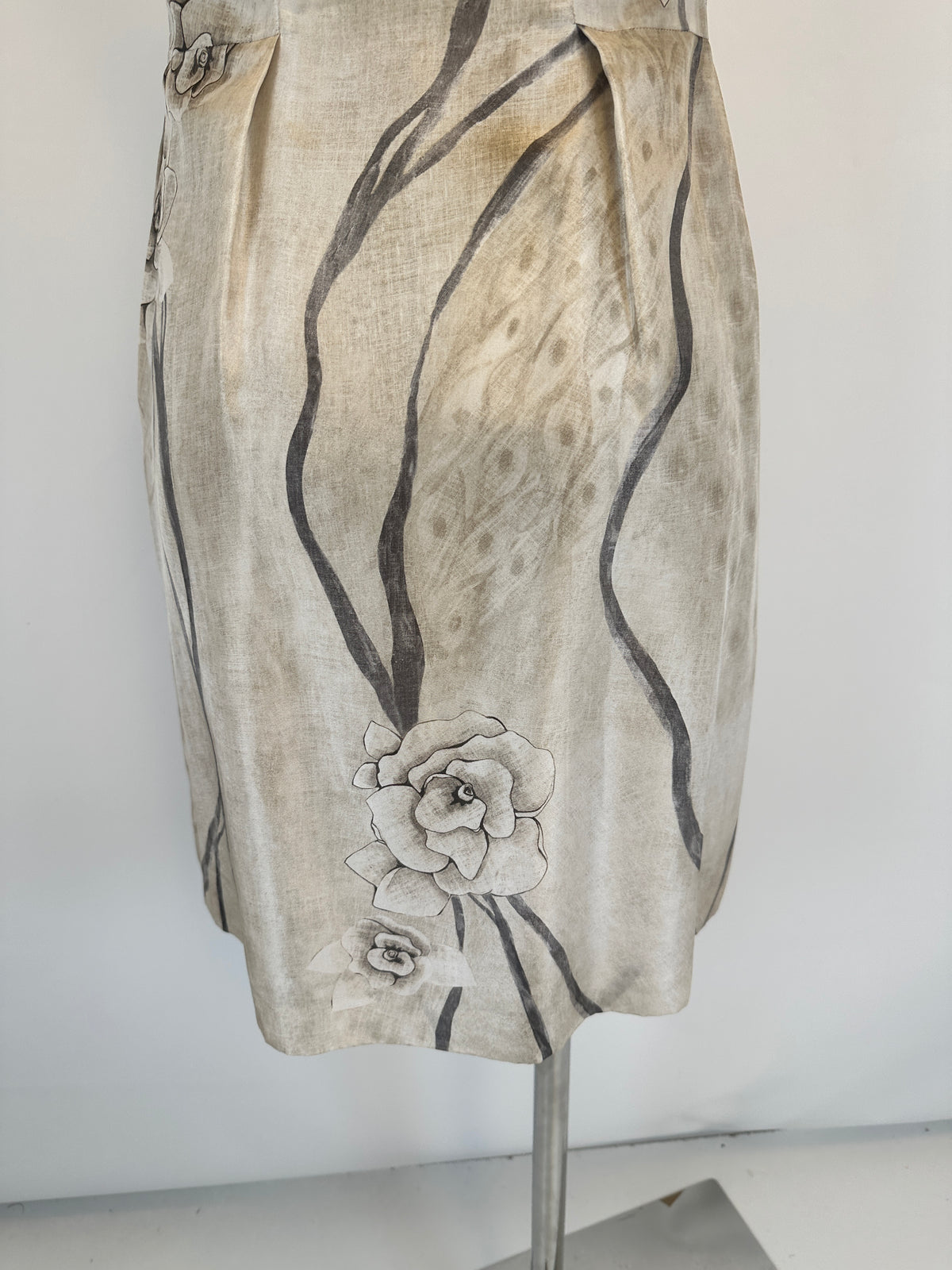 Silk Dress - Floral Print Beige - S