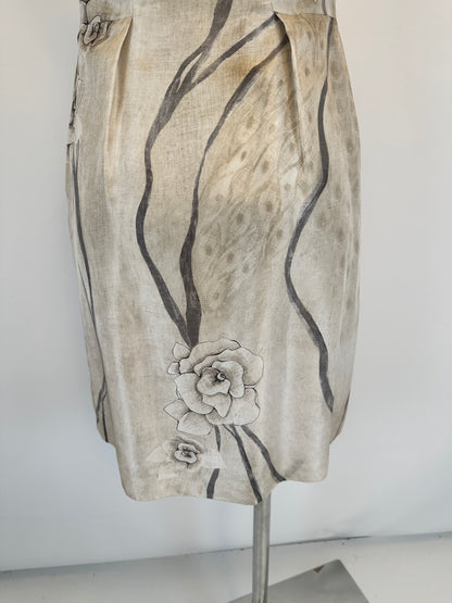 Silk Dress - Floral Print Beige - S