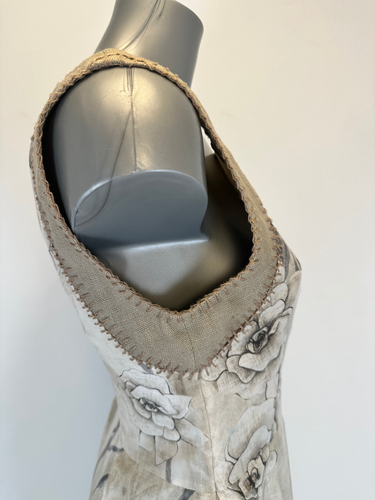 Silk Dress - Floral Print Beige - S