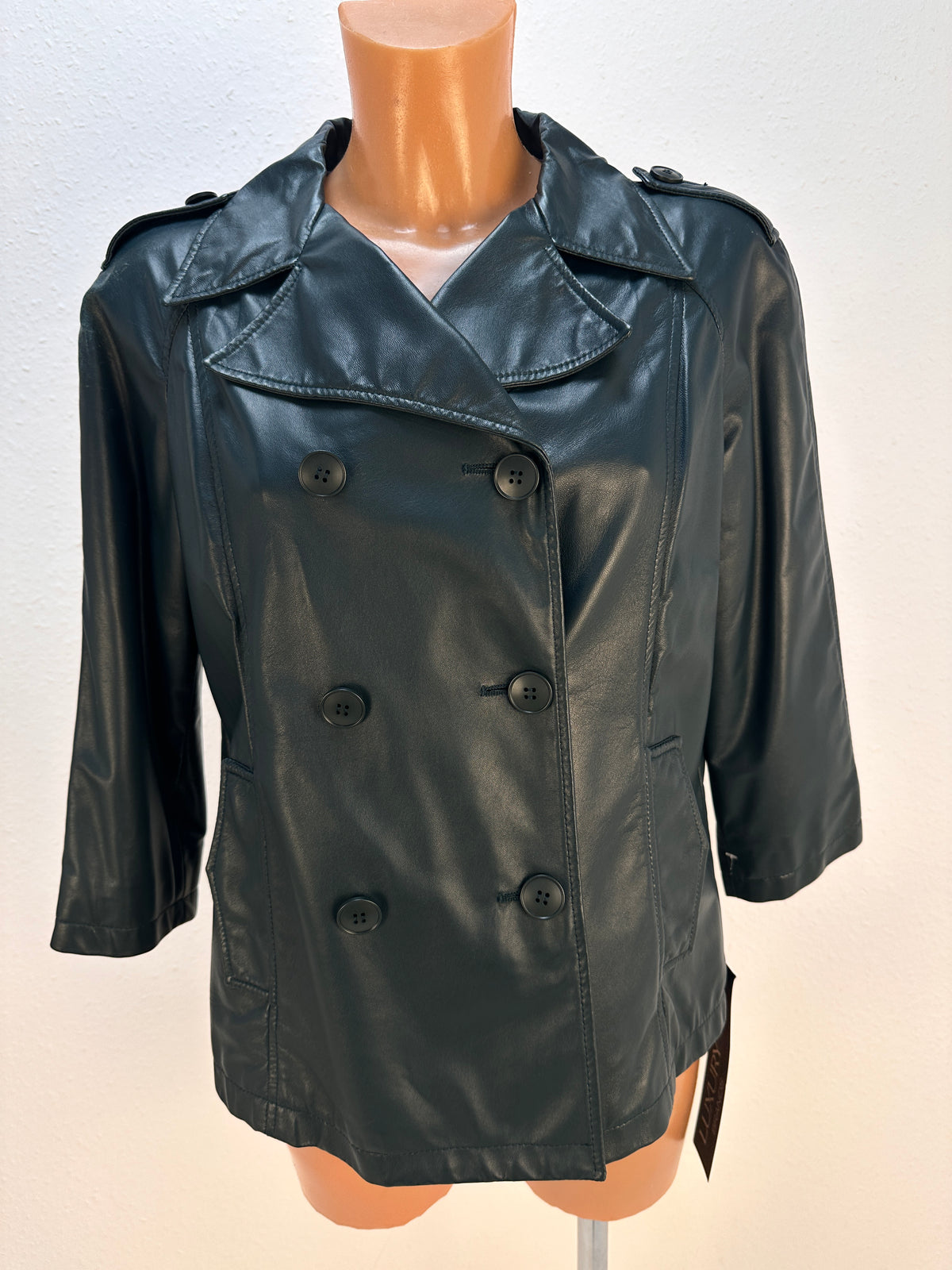 Double-Breasted Leather Jacket - Black - IT 40