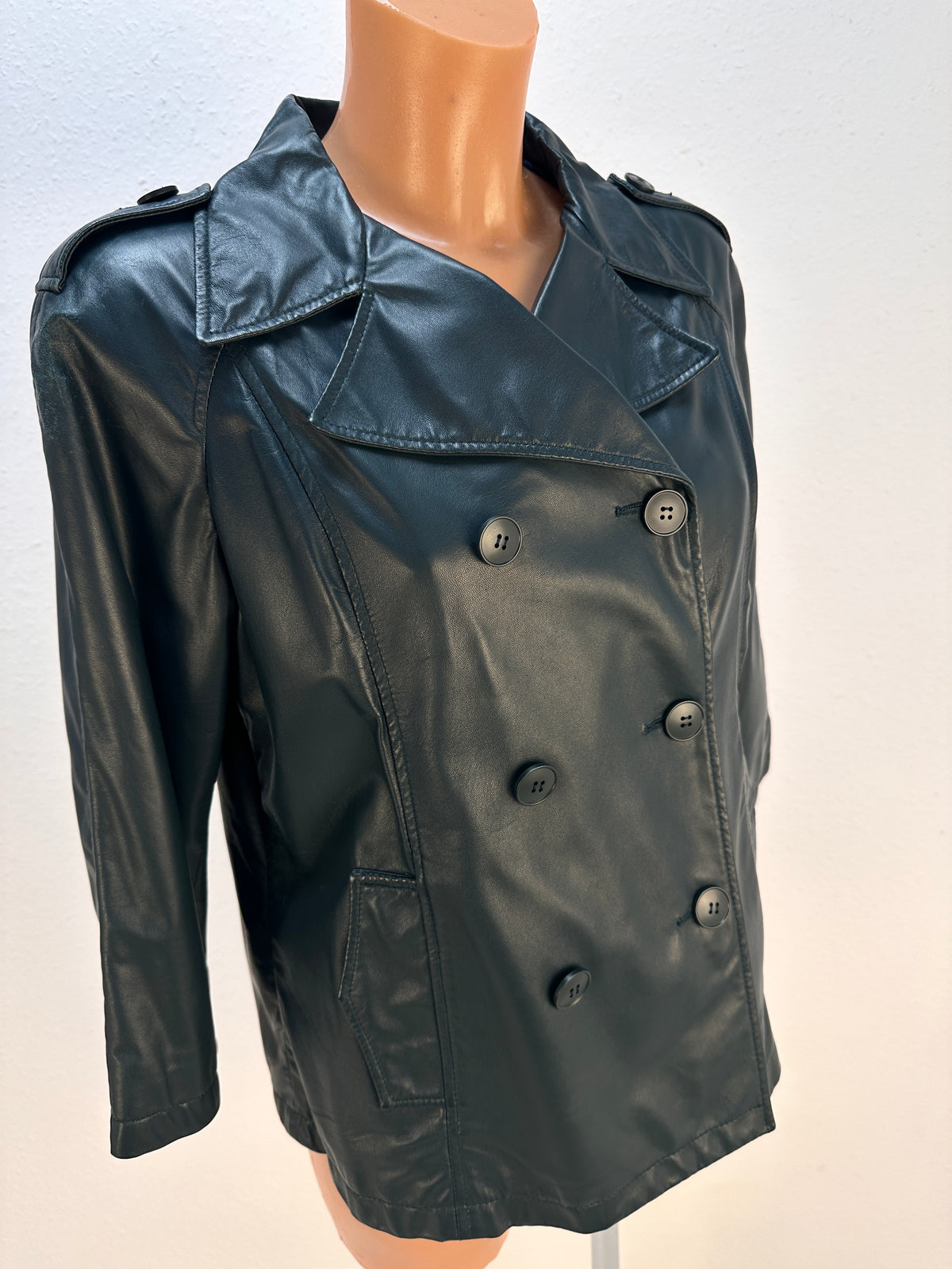 Double-Breasted Leather Jacket - Black - IT 40