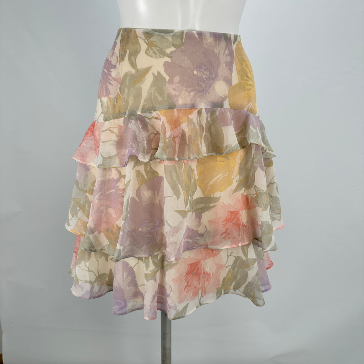 Georgette Skirt - Pastel Floral Print Creme - M