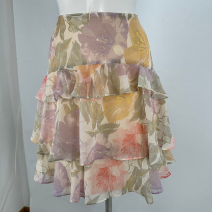 Georgette Skirt - Pastel Floral Print Creme - M