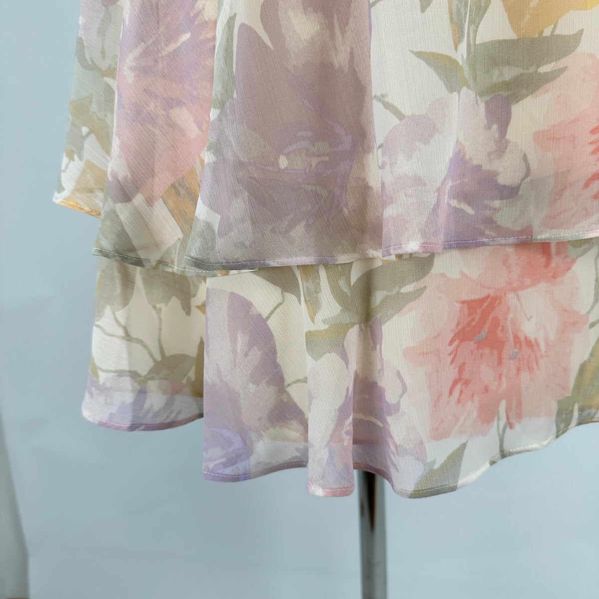 Georgette Skirt - Pastel Floral Print Creme - M