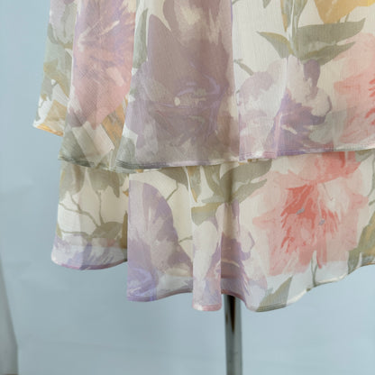Georgette Skirt - Pastel Floral Print Creme - M