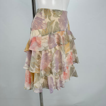 Georgette Skirt - Pastel Floral Print Creme - M